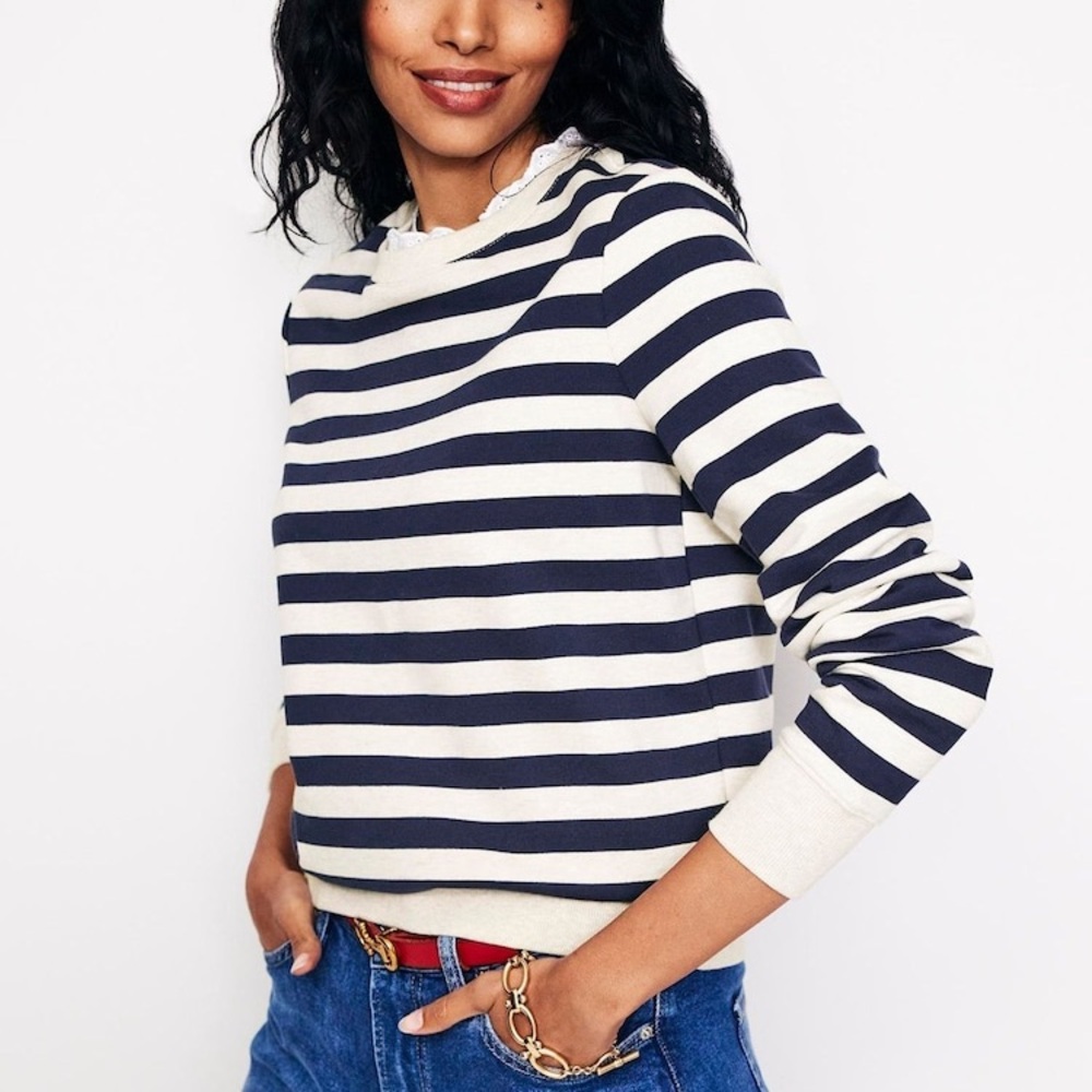 Boden Boden Blue 100% Cotton Broderie Trim Sweatshirt